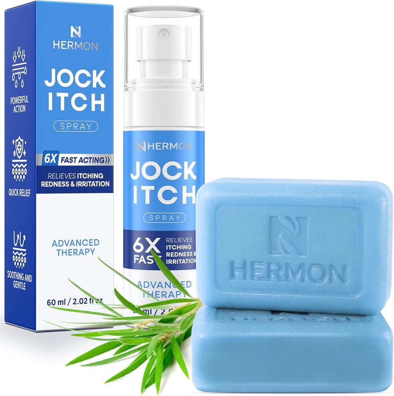 Hermon Antifungal Jock Itch Spray & Soap Kit: Powerful Treatment of Antifungal Spray & Soap for Jock Itch with 2.01 fl.oz & 2 Bars - Fast & Effective Relief of Itching, Burning, Redness, & Irriation - Image 1
